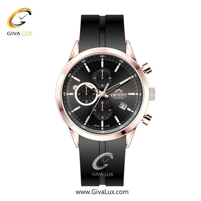 ساعت مچی اورجینال مردانه اورینت (کانتیننتال) | Orient (Continental) سه موتوره کرنوگراف رزگلد | مشکی| مشکی| کد رفرنس 105