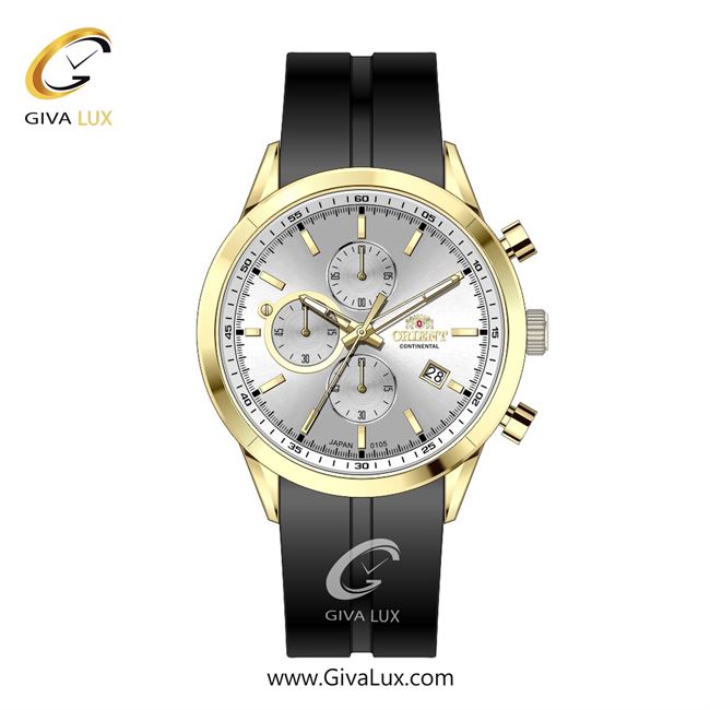 ساعت مچی اورجینال مردانه اورینت (کانتیننتال) | Orient (Continental) سه موتوره کرنوگراف طلایی | مشکی| نقره ای| کد رفرنس 105