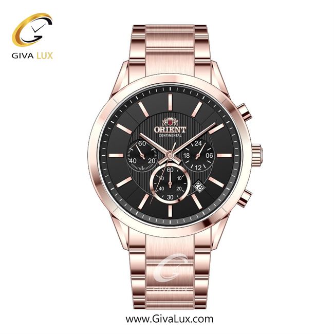 ساعت مچی اورجینال مردانه اورینت (کانتیننتال) | Orient (Continental) سه موتوره کرنوگراف رزگلد | رزگلد| مشکی| کد رفرنس 106