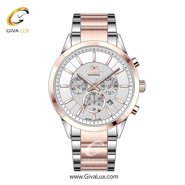 ساعت مچی اورجینال مردانه اورینت (کانتیننتال) | Orient (Continental) سه موتوره کرنوگراف رزگلد | نقره ای-رزگلد| نقره ای| کد رفرنس 106