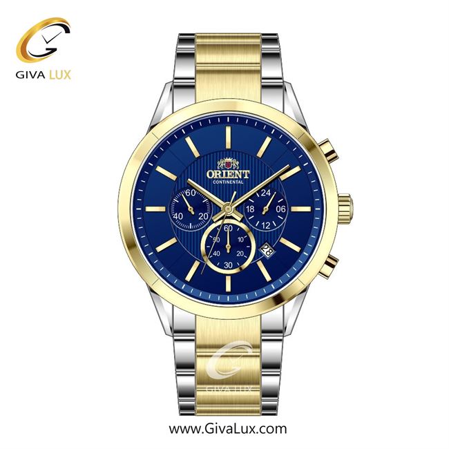 ساعت مچی اورجینال مردانه اورینت (کانتیننتال) | Orient (Continental) سه موتوره کرنوگراف طلایی | طلایی-نقره ای| سرمه ای| کد رفرنس 106