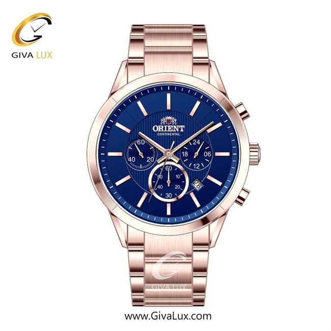 ساعت مچی اورجینال مردانه اورینت (کانتیننتال) | Orient (Continental) سه موتوره کرنوگراف رزگلد | رزگلد| سرمه ای| کد رفرنس 106