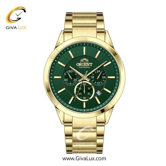 ساعت مچی اورجینال مردانه اورینت (کانتیننتال) | Orient (Continental) سه موتوره کرنوگراف طلایی | طلایی| سبز یشمی تیره| کد رفرنس 106