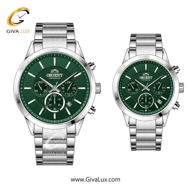 ساعت مچی اورجینال ست اورینت (کانتیننتال) | Orient (Continental) سه موتوره کرنوگراف نقره ای | نقره ای| سبز یشمی تیره| کد رفرنس 106
