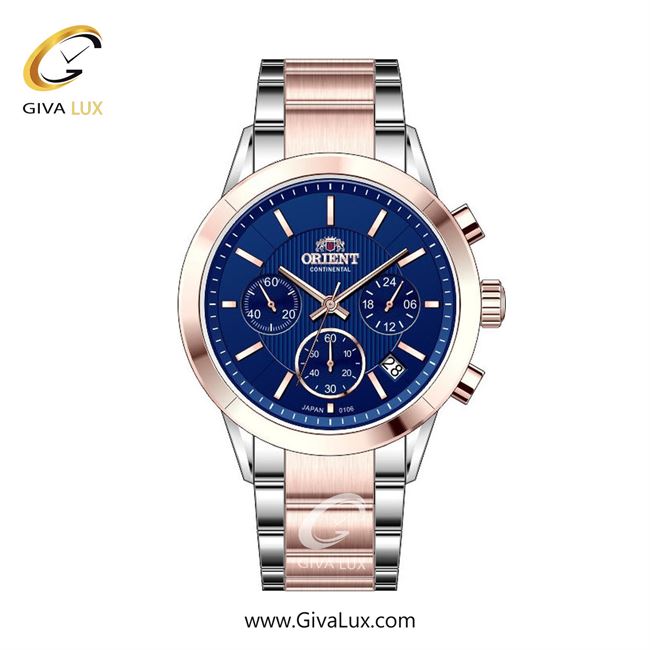 ساعت مچی اورجینال زنانه اورینت (کانتیننتال) | Orient (Continental) سه موتوره کرنوگراف رزگلد | نقره ای-رزگلد| سرمه ای| کد رفرنس 106