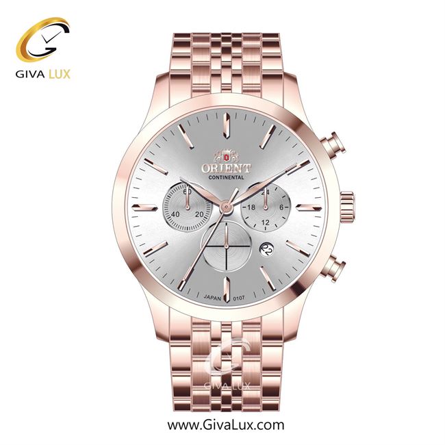 ساعت مچی اورجینال مردانه اورینت (کانتیننتال) | Orient (Continental) سه موتوره کرنوگراف رزگلد | رزگلد| نقره ای| کد رفرنس 107
