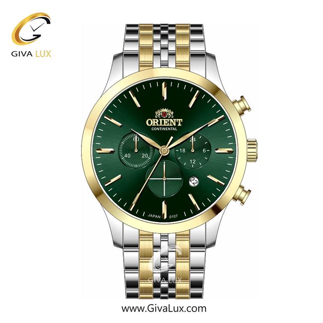 ساعت مچی اورجینال مردانه اورینت (کانتیننتال) | Orient (Continental) سه موتوره کرنوگراف طلایی | طلایی-نقره ای| سبز یشمی تیره| کد رفرنس 107