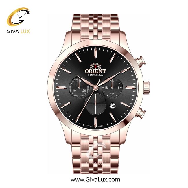 ساعت مچی اورجینال مردانه اورینت (کانتیننتال) | Orient (Continental) سه موتوره کرنوگراف رزگلد | رزگلد| مشکی| کد رفرنس 107