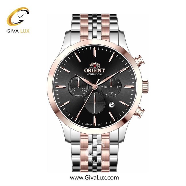 ساعت مچی اورجینال مردانه اورینت (کانتیننتال) | Orient (Continental) سه موتوره کرنوگراف رزگلد | نقره ای-رزگلد| مشکی| کد رفرنس 107