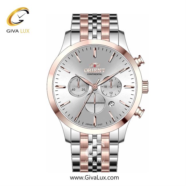 ساعت مچی اورجینال مردانه اورینت (کانتیننتال) | Orient (Continental) سه موتوره کرنوگراف رزگلد | نقره ای-رزگلد| نقره ای| کد رفرنس 107