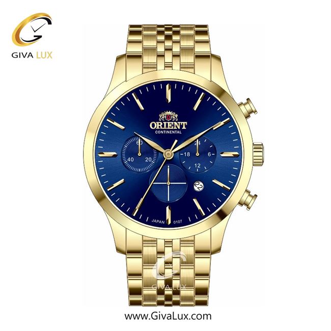 ساعت مچی اورجینال مردانه اورینت (کانتیننتال) | Orient (Continental) سه موتوره کرنوگراف طلایی | طلایی| سرمه ای| کد رفرنس 107
