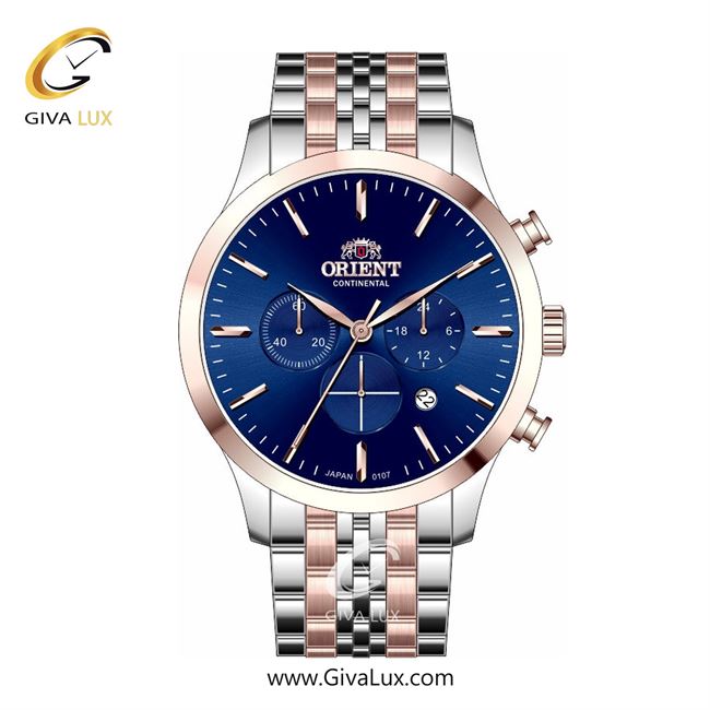 ساعت مچی اورجینال مردانه اورینت (کانتیننتال) | Orient (Continental) سه موتوره کرنوگراف رزگلد | رزگلد-نقره ای| سرمه ای| کد رفرنس 107