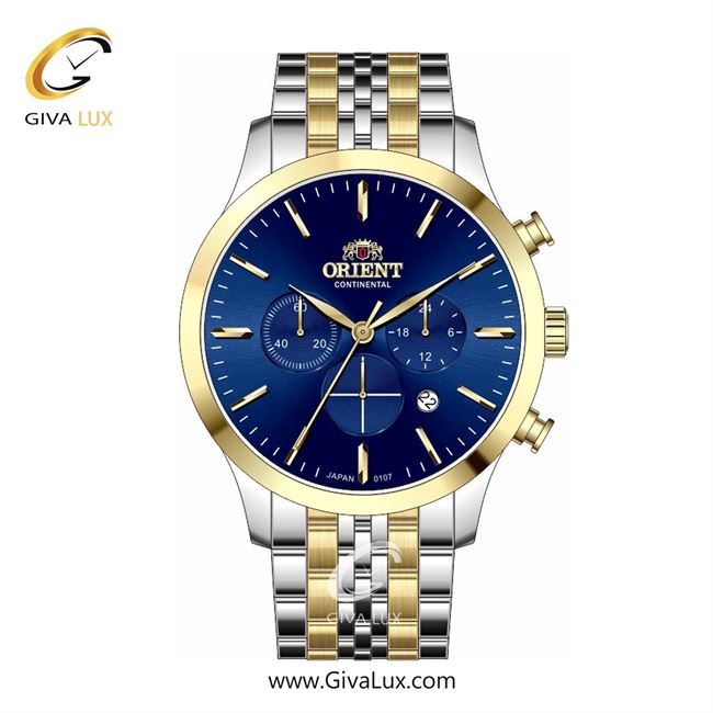 ساعت مچی اورجینال مردانه اورینت (کانتیننتال) | Orient (Continental) سه موتوره کرنوگراف طلایی | طلایی-نقره ای| سرمه ای| کد رفرنس 107