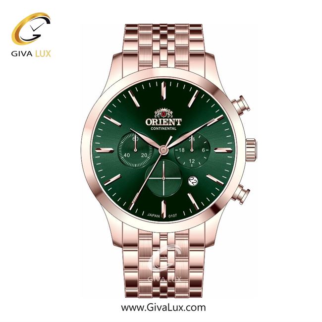 ساعت مچی اورجینال مردانه اورینت (کانتیننتال) | Orient (Continental) سه موتوره کرنوگراف رزگلد | رزگلد| سبز یشمی تیره| کد رفرنس 107