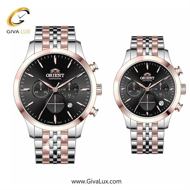 ساعت مچی اورجینال ست اورینت (کانتیننتال) | Orient (Continental) سه موتوره کرنوگراف رزگلد | نقره ای-رزگلد| مشکی| کد رفرنس 107