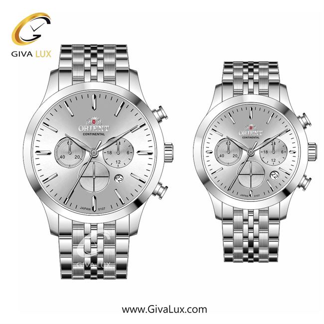 ساعت مچی اورجینال ست اورینت (کانتیننتال) | Orient (Continental) سه موتوره کرنوگراف نقره ای | نقره ای| نقره ای| کد رفرنس 107