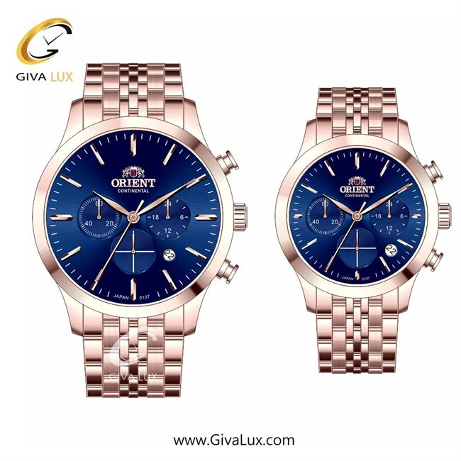 ساعت مچی اورجینال ست اورینت (کانتیننتال) | Orient (Continental) سه موتوره کرنوگراف رزگلد | رزگلد| سرمه ای| کد رفرنس 107