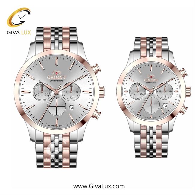 ساعت مچی اورجینال ست اورینت (کانتیننتال) | Orient (Continental) سه موتوره کرنوگراف رزگلد | نقره ای-رزگلد| نقره ای| کد رفرنس 107