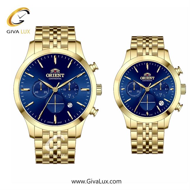 ساعت مچی اورجینال ست اورینت (کانتیننتال) | Orient (Continental) سه موتوره کرنوگراف طلایی | طلایی| سرمه ای| کد رفرنس 107