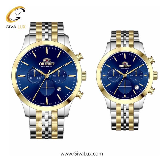 ساعت مچی اورجینال ست اورینت (کانتیننتال) | Orient (Continental) سه موتوره کرنوگراف طلایی | نقره ای-طلایی| سرمه ای| کد رفرنس 107