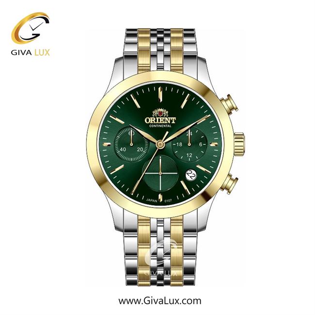 ساعت مچی اورجینال زنانه اورینت (کانتیننتال) | Orient (Continental) سه موتوره کرنوگراف طلایی | طلایی-نقره ای| سبز یشمی تیره| کد رفرنس 107