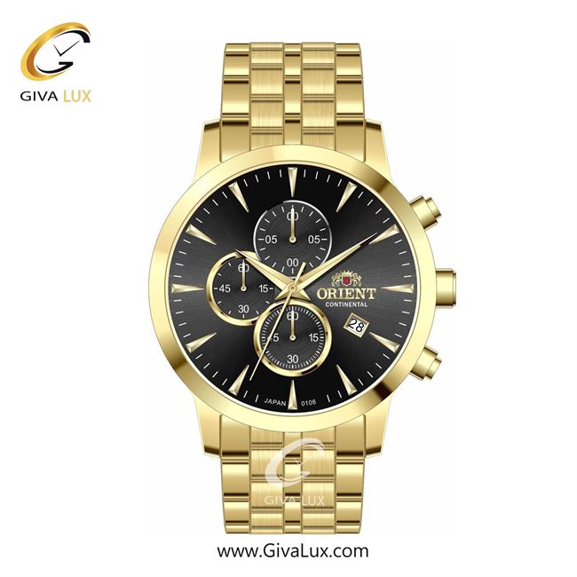 ساعت مچی اورجینال مردانه اورینت (کانتیننتال) | Orient (Continental) سه موتوره کرنوگراف طلایی | طلایی| مشکی| کد رفرنس 108