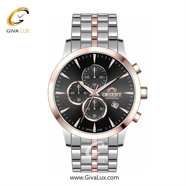 ساعت مچی اورجینال مردانه اورینت (کانتیننتال) | Orient (Continental) سه موتوره کرنوگراف رزگلد | رزگلد-نقره ای| مشکی| کد رفرنس 108