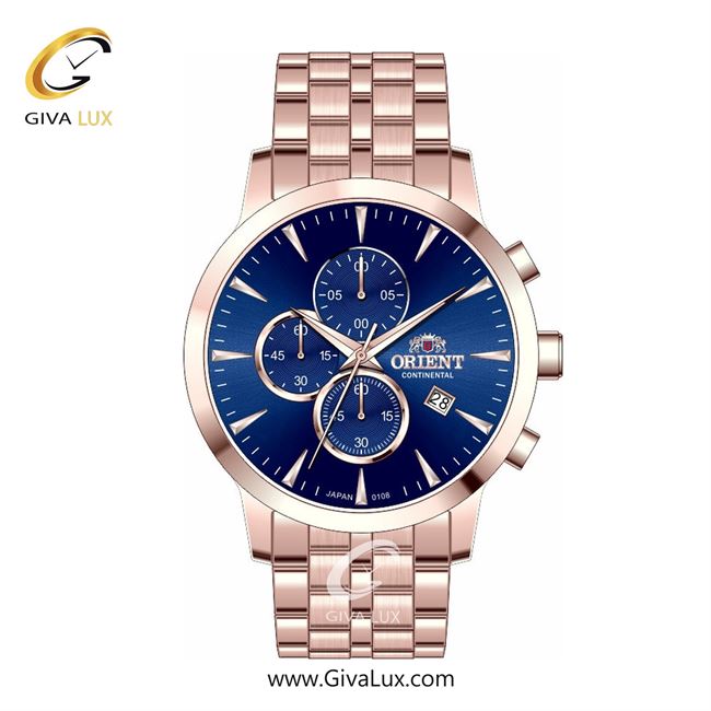ساعت مچی اورجینال مردانه اورینت (کانتیننتال) | Orient (Continental) سه موتوره کرنوگراف رزگلد | رزگلد| سرمه ای| کد رفرنس 108