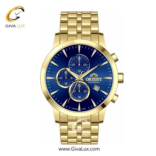 ساعت مچی اورجینال مردانه اورینت (کانتیننتال) | Orient (Continental) سه موتوره کرنوگراف طلایی | طلایی| سرمه ای| کد رفرنس 108