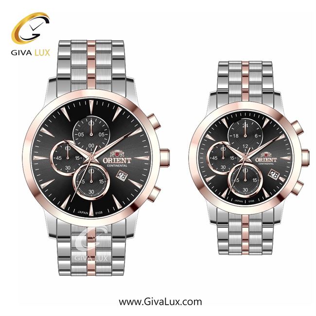 ساعت مچی اورجینال ست اورینت (کانتیننتال) | Orient (Continental) سه موتوره کرنوگراف رزگلد | رزگلد-نقره ای| مشکی| کد رفرنس 108