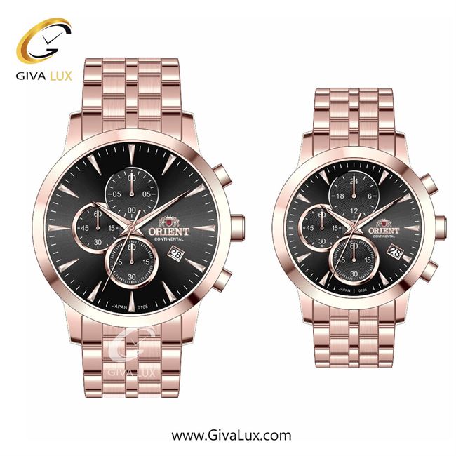ساعت مچی اورجینال ست اورینت (کانتیننتال) | Orient (Continental) سه موتوره کرنوگراف رزگلد | رزگلد| مشکی| کد رفرنس 108