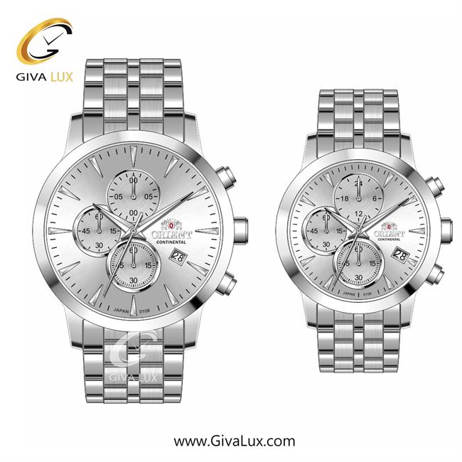 ساعت مچی اورجینال ست اورینت (کانتیننتال) | Orient (Continental) سه موتوره کرنوگراف نقره ای | نقره ای| نقره ای| کد رفرنس 108