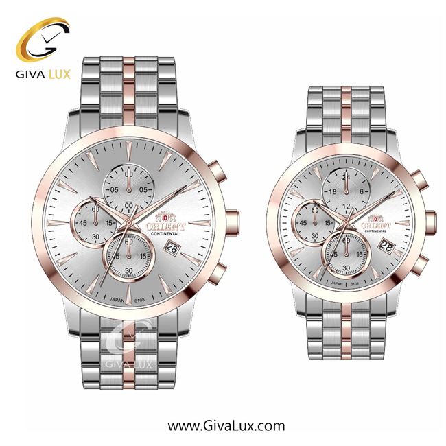 ساعت مچی اورجینال ست اورینت (کانتیننتال) | Orient (Continental) سه موتوره کرنوگراف رزگلد | رزگلد-نقره ای| نقره ای| کد رفرنس 108