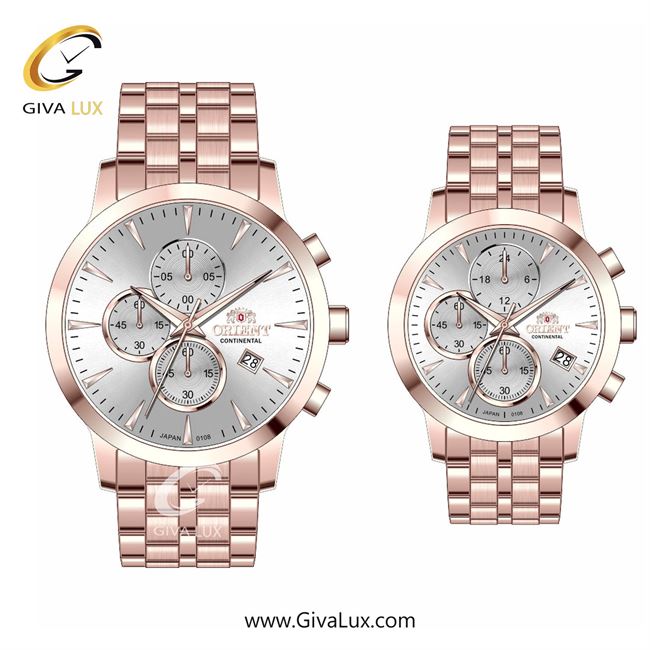 ساعت مچی اورجینال ست اورینت (کانتیننتال) | Orient (Continental) سه موتوره کرنوگراف رزگلد | رزگلد| نقره ای| کد رفرنس 108