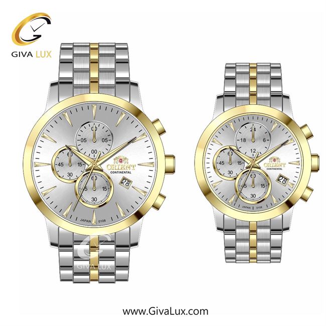 ساعت مچی اورجینال ست اورینت (کانتیننتال) | Orient (Continental) سه موتوره کرنوگراف طلایی | نقره ای-طلایی| نقره ای| کد رفرنس 108