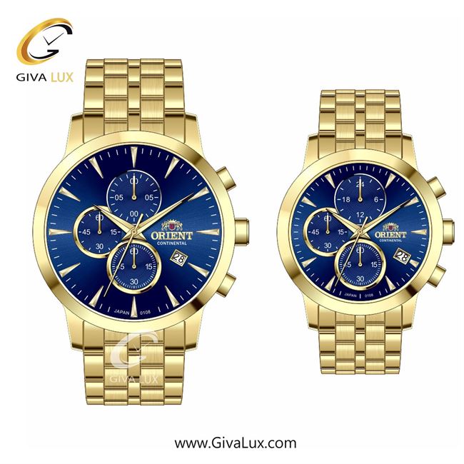 ساعت مچی اورجینال ست اورینت (کانتیننتال) | Orient (Continental) سه موتوره کرنوگراف طلایی | طلایی| سرمه ای| کد رفرنس 108