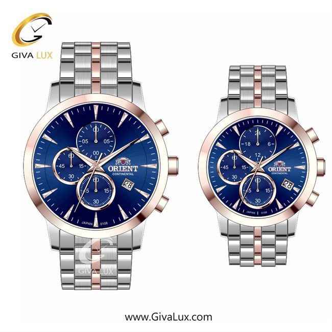ساعت مچی اورجینال ست اورینت (کانتیننتال) | Orient (Continental) سه موتوره کرنوگراف رزگلد | رزگلد-نقره ای| سرمه ای| کد رفرنس 108