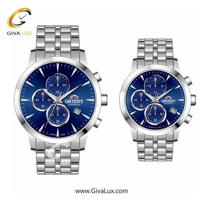 ساعت مچی اورجینال ست اورینت (کانتیننتال) | Orient (Continental) سه موتوره کرنوگراف نقره ای | نقره ای| سرمه ای| کد رفرنس 108