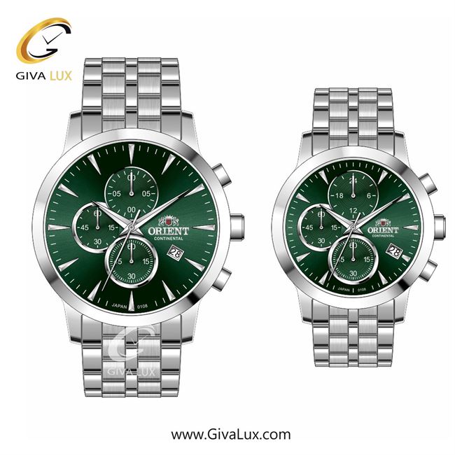 ساعت مچی اورجینال ست اورینت (کانتیننتال) | Orient (Continental) سه موتوره کرنوگراف نقره ای | نقره ای| سبز یشمی تیره| کد رفرنس 108