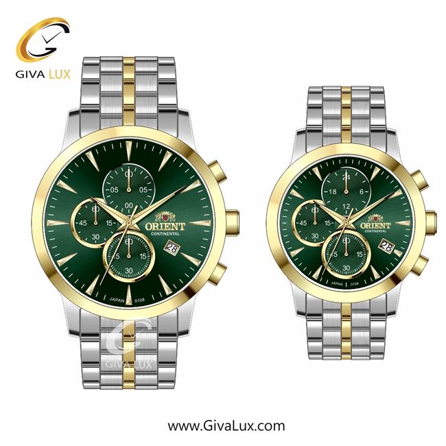 ساعت مچی اورجینال ست اورینت (کانتیننتال) | Orient (Continental) سه موتوره کرنوگراف طلایی | نقره ای-طلایی| سبز یشمی تیره| کد رفرنس 108