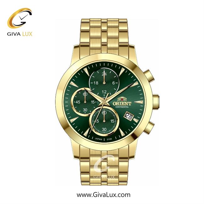 ساعت مچی اورجینال زنانه اورینت (کانتیننتال) | Orient (Continental) سه موتوره کرنوگراف طلایی | طلایی| سبز یشمی تیره| کد رفرنس 108