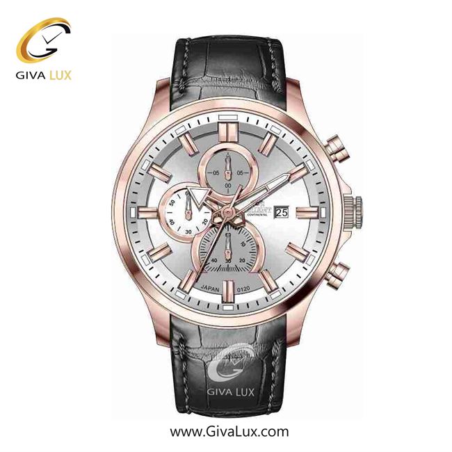 ساعت مچی اورجینال مردانه اورینت (کانتیننتال) | Orient (Continental) سه موتوره کرنوگراف رزگلد | مشکی| نقره ای| کد رفرنس 120