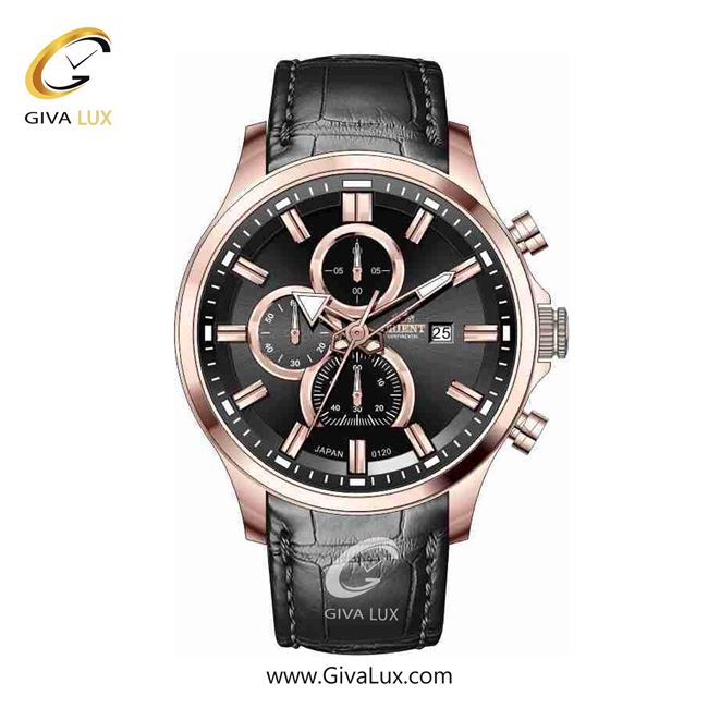 ساعت مچی اورجینال مردانه اورینت (کانتیننتال) | Orient (Continental) سه موتوره کرنوگراف رزگلد | مشکی| مشکی| کد رفرنس 120