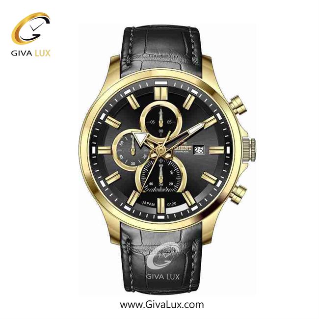 ساعت مچی اورجینال مردانه اورینت (کانتیننتال) | Orient (Continental) سه موتوره کرنوگراف طلایی | مشکی| مشکی| کد رفرنس 120