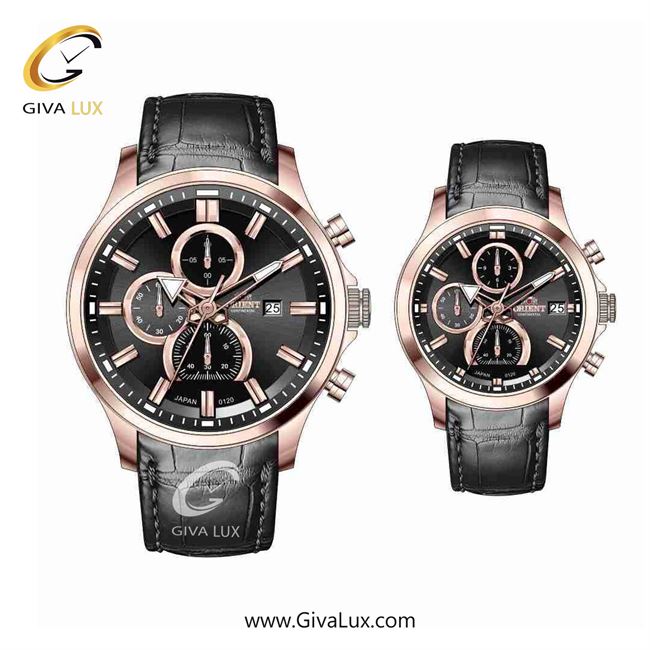 ساعت مچی اورجینال ست اورینت (کانتیننتال) | Orient (Continental) سه موتوره کرنوگراف رزگلد | مشکی| مشکی| کد رفرنس 120
