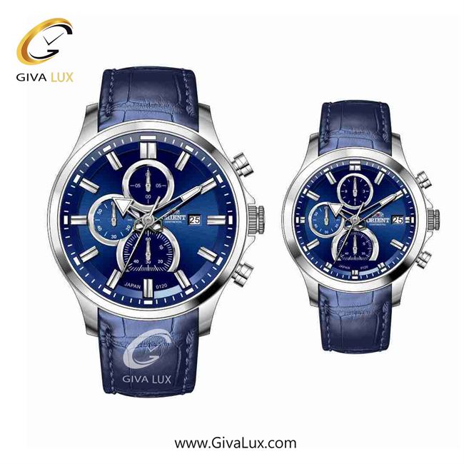 ساعت مچی اورجینال ست اورینت (کانتیننتال) | Orient (Continental) سه موتوره کرنوگراف نقره ای | سرمه ای| سرمه ای| کد رفرنس 120