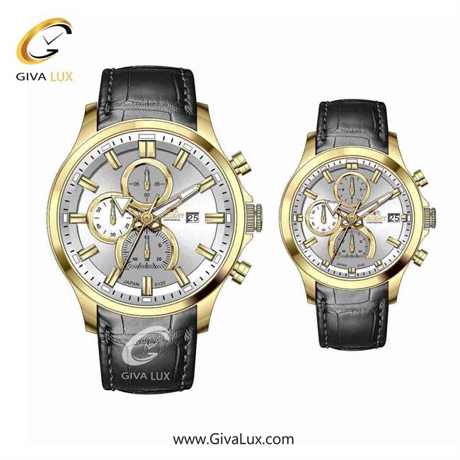 ساعت مچی اورجینال ست اورینت (کانتیننتال) | Orient (Continental) سه موتوره کرنوگراف طلایی | مشکی| نقره ای| کد رفرنس 120