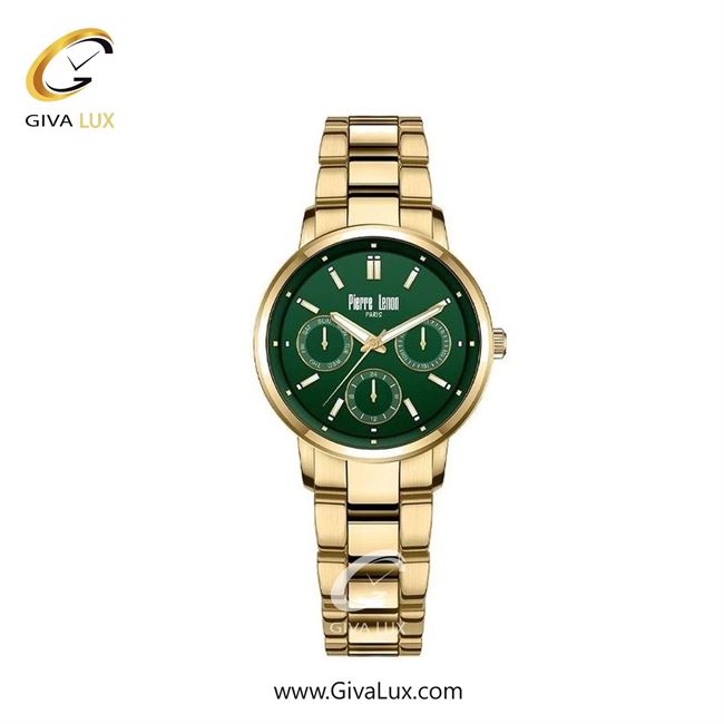 ساعت مچی اورجینال زنانه پییر لنون سه موتوره فول تایم طلایی | طلایی| سبز یشمی تیره| کد رفرنس PL-0157-13