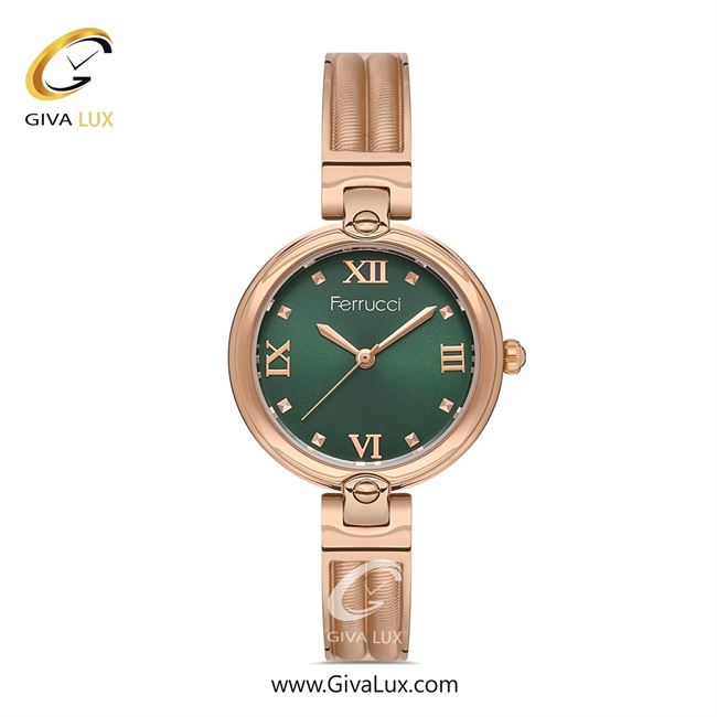 ساعت مچی اورجینال زنانه فروچی Ferrucci رزگلد | رزگلد| سبز یشمی تیره| کد رفرنس fcf.03213M.05