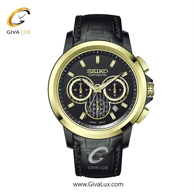 ساعت مچی اورجینال مردانه سیکو (کانتیننتال) | Seiko (Continental)  سه موتوره کرنوگراف مشکی-طلایی | مشکی| مشکی| کد رفرنس 0404